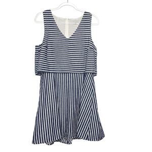 1. STATE Striped Linen Cotton Popover Fit & Flare Mini Dress Navy White Size L